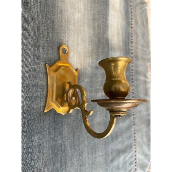 Vtg Heavy Solid Brass Candle Holder Ornate Threaded Worn Rear Mounts - Picture 2 of 4